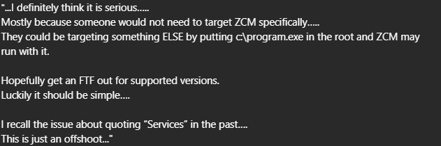 Microfocus ticket note acknowledging the issue is serious and should be simple to fix