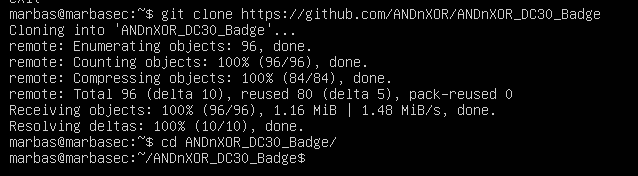 Terminal output of cloning the ANDnXOR_DC30_Badge repository