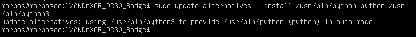 Terminal output of the update-alternatives command aliasing python to python3