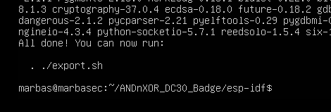Terminal output of running the esp-idf install script
