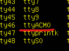 Listing /dev showing the ttyACM0 serial device